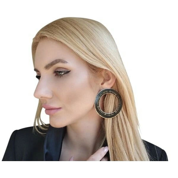 Handwritten big hoop earrings - 1315,Buy handwritten hoop earrings and vintage,romantic and unique handmade fashion jewelry by greek fashion jewelry designer Aikaterini Chalkiadaki. A jewelry gift for her.