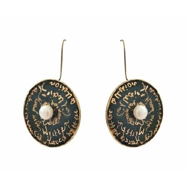 Handwritten dangle earrings with pearls - 4674,Buy handwritten dangle earrings with pearls and romantic and unique handmade fashion jewelry by greek fashion jewelry designer Aikaterini Chalkiadaki. A jewelry gift for her.