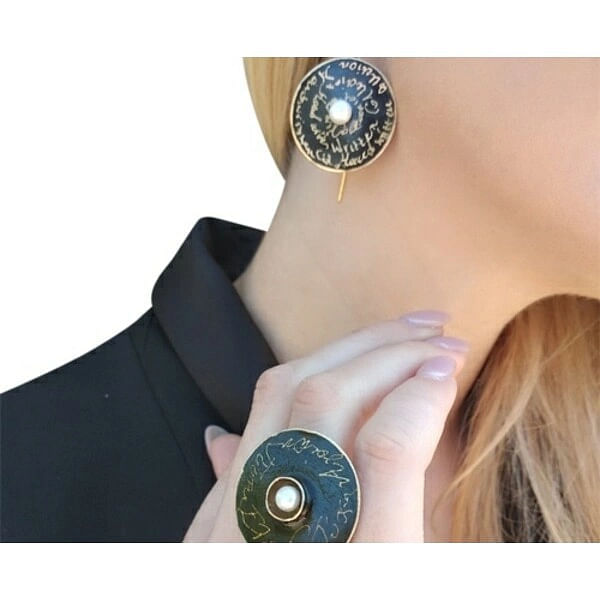 Handwritten dangle earrings with pearls - 4674,Buy handwritten dangle earrings with pearls and romantic and unique handmade fashion jewelry by greek fashion jewelry designer Aikaterini Chalkiadaki. A jewelry gift for her.